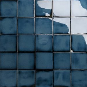 Iridescent indigo glazed tiles